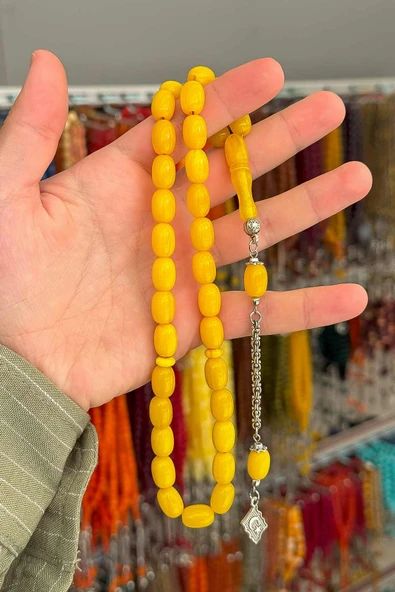 Limon Renk Badem Tane Epoksi Toz Kehribar Tesbih ürün görseli 1