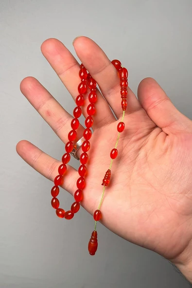 Dinlendirilmiş Malzemeden 9*6 MM Sıkma Kehribar Tesbih ürün görseli 1