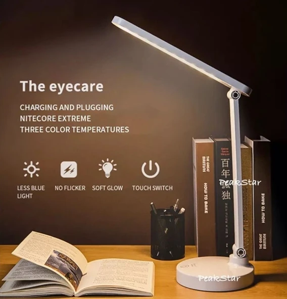 PeakStar PS-1912 Şarjlı Dokunmatik LED Masa Lambası – 3 Renk Tonlu, Ayarlanabilir Parlaklık, USB Kablolu ürün görseli 1