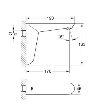 Grohe Euroeco Cosmopolitan E Duvardan Ankastre Fotoselli Lavabo Bataryası ( Tek Su Girişli, Pilli) Krom, 36274000 ürün görseli 1