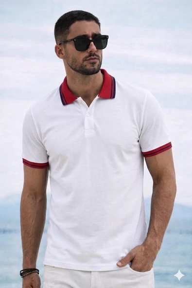 Polo Yaka T-shirt - Beyaz ürün görseli 1