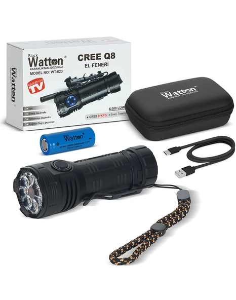 WATTON WT-623 CREE Q8- XPG 8+1 Led Şarjlı El Feneri ürün görseli 1