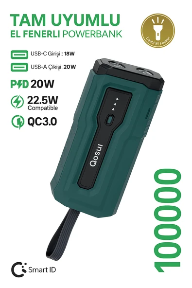 10000 mAh Powerbank El Fenerli Taşınabilir Hızlı Şarj Cihazı PD 22.5W QC3.0 Destekli ürün görseli 1