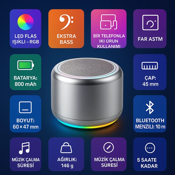 Honor X5b Uyumlu Bluetooth Hoparlör Ekstra Bass, LED Işıklı, Taşınabilir Mini Hoparlör ürün görseli 1