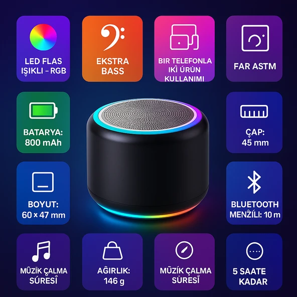 Honor 200 Uyumlu Bluetooth Hoparlör Ekstra Bass, LED Işıklı, Taşınabilir Mini Hoparlör ürün görseli 1