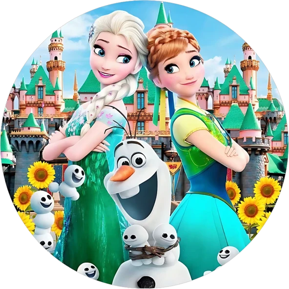 Yenilebilir Yuvarlak Pasta Resim Baskısı 20 cm Şekerli Kağıt Frozen Temalı 18 ürün görseli 1