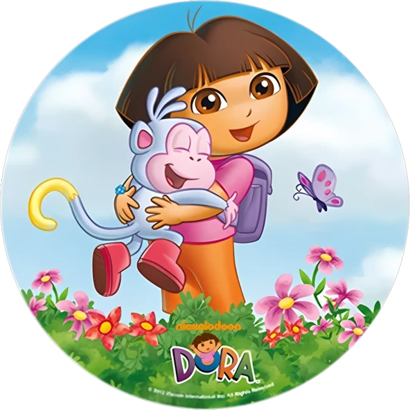 Yenilebilir Yuvarlak Pasta Resim Baskısı 20 cm Şekerli Kağıt Dora Temalı 06 ürün görseli 1