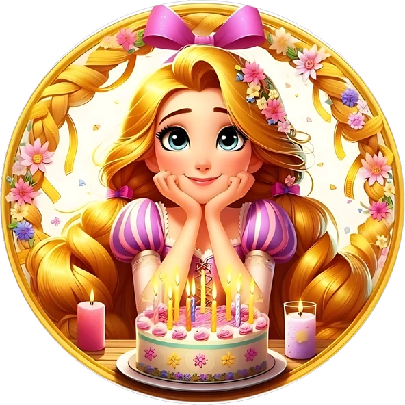 Yenilebilir Yuvarlak Pasta Resim Baskısı 20 cm Şekerli Kağıt Rapunzel Temalı 16 ürün görseli 1