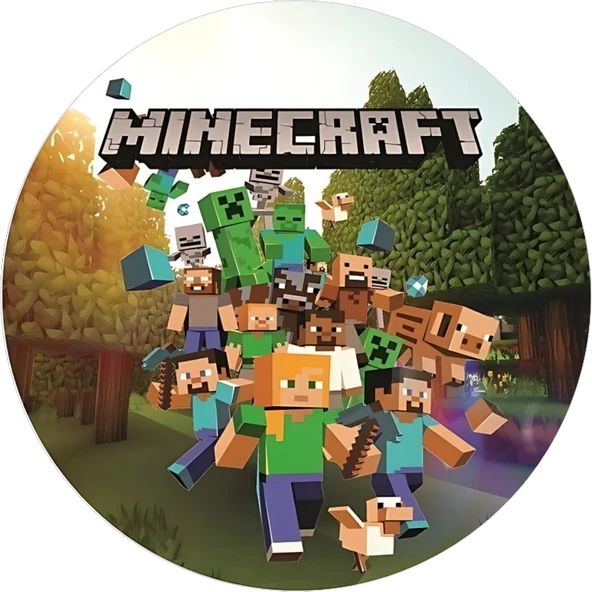 Yenilebilir Yuvarlak Pasta Resim Baskısı 20 cm Şekerli Kağıt Minecraft Temalı 05 ürün görseli 1