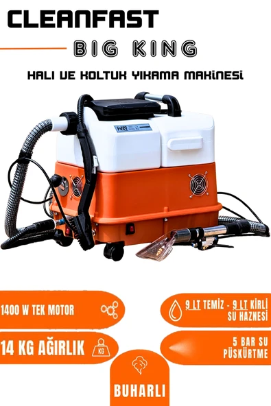 Cleanfast Big King Tek Motorlu Buharlı Koltuk Halı Yıkama Makinesi ürün görseli 1