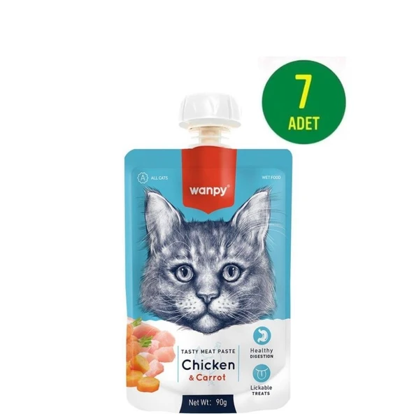 Wanpy Taze Tavuklu&Havuçlu  Kedi Et Ezmesi 90 gr X 7 Adet ürün görseli 1