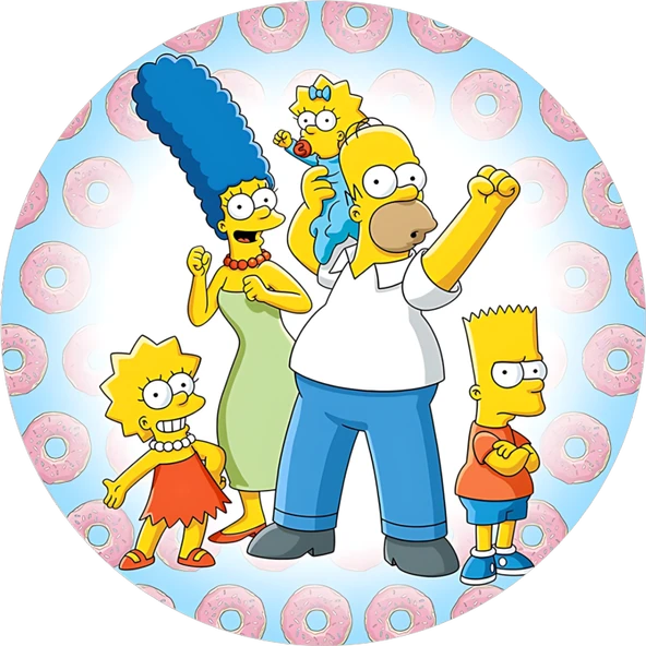 Yenilebilir Yuvarlak Pasta Resim Baskısı 20 cm Şekerli Kağıt Simpsons Temalı 45 ürün görseli 1
