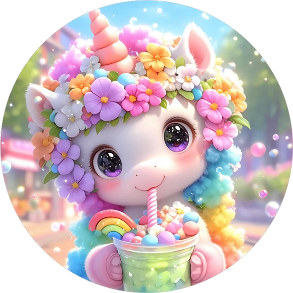 Yenilebilir Yuvarlak Pasta Resim Baskısı 20 cm Şekerli Kağıt Unicorn Temalı 139 ürün görseli 1