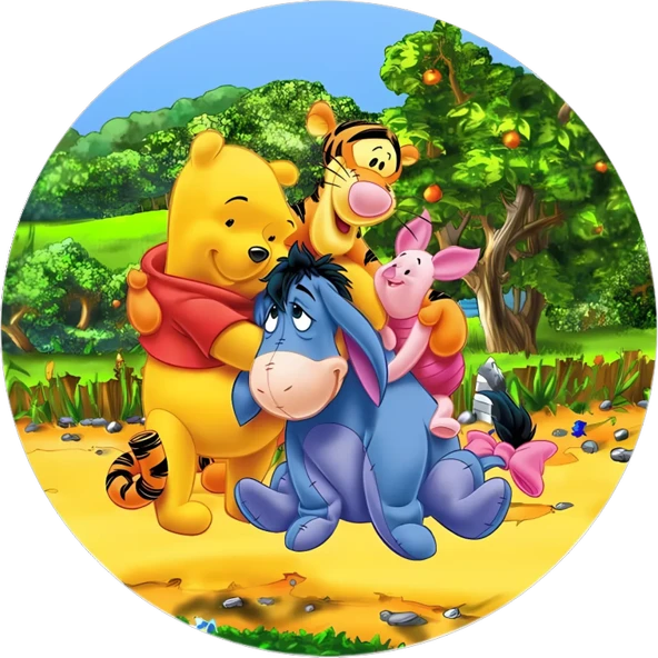 Yenilebilir Yuvarlak Pasta Resim Baskısı 20 cm Şekerli Kağıt Winnie The Pooh Temalı 08 ürün görseli 1