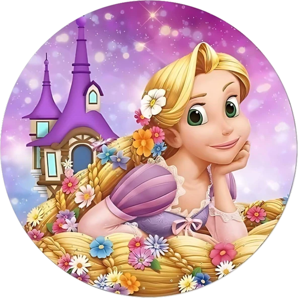 Yenilebilir Yuvarlak Pasta Resim Baskısı 20 cm Şekerli Kağıt Rapunzel Temalı 17 ürün görseli 1