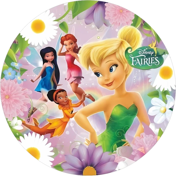 Yenilebilir Yuvarlak Pasta Resim Baskısı 20 cm Şekerli Kağıt Tinkerbell Temalı 10 ürün görseli 1