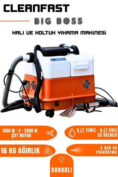 Profesyonel Big Boss Çift Motorlu 2800W Buharlı Koltuk ve Halı Yıkama Makinesi ürün görseli 1