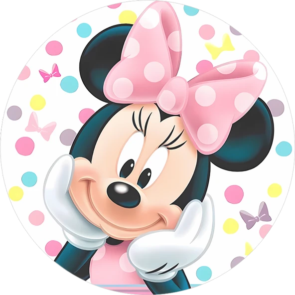 Yenilebilir Yuvarlak Pasta Resim Baskısı 20 cm Şekerli Kağıt Mini Mouse Temalı 51 ürün görseli 1
