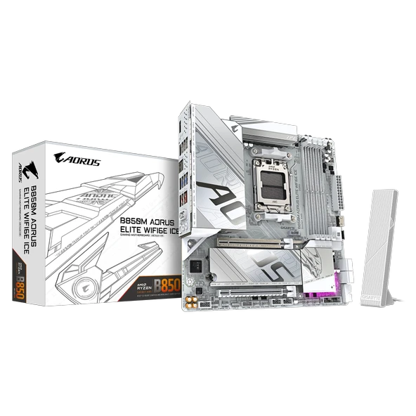 GIGABYTE B850M AORUS ELITE WIFI6E ICE AMD B850 AM5 DDR5 Soket 8200MT/s Wi-Fi 6E mATX Anakart ürün görseli 1