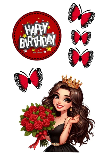 Yenilebilir Şekerli Kağıt Baskısı Cupcake ve Pasta Resim Baskı Kelebek ve Kız Temalı 69 ürün görseli 1