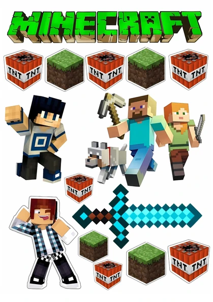 Yenilebilir Şekerli Kağıt Baskısı Cupcake ve Pasta Resim Baskı Minecraft Temalı 27 ürün görseli 1