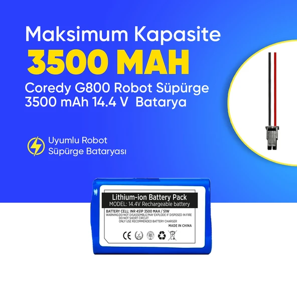 Coredy G800 Robot Süpürge 3500 mAh 14.4 V  Batarya – Orjinal Uyumlu Uzun Ömürlü, Yüksek Performans Pil ürün görseli 1