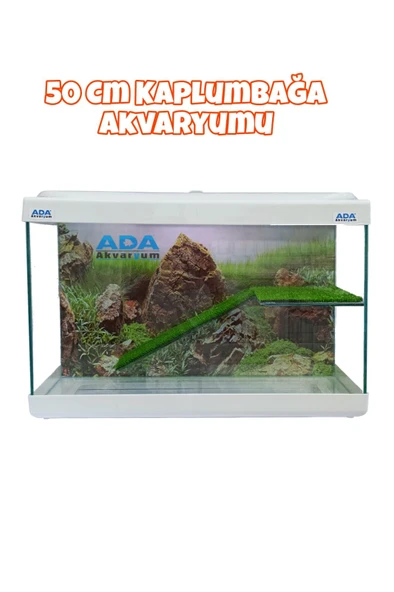 Ada Akvaryum Su Kaplumbağası Akvaryumu Bahçeli Rampalı Dinlenme  50x30x25 Cm  Arka Plan Hediyeli ürün görseli 1