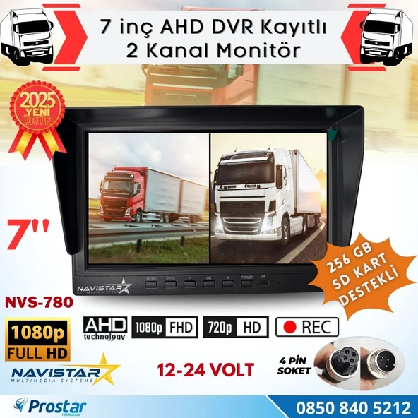 Kayıtlı 7 inç ikiye Bölen 2 Kanal Split AHD 1080P/720P destekli 4 Pin 256 GB SD Destekli Monitör ürün görseli 1