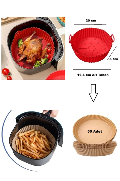 2'li Set 50 Adet AirFryer Yağsız Pişirme Kağıdı Silikon Yanmaz Yapışmaz Koku Yapmaz Yıkanabilir ürün görseli 1