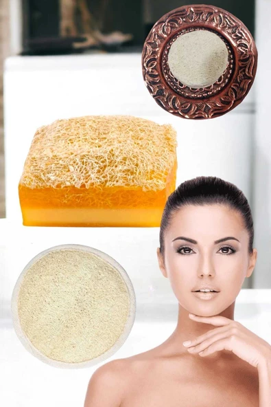 3'lü Set Kabak Lifli Keçi Sütü & Limon Sabun Peeling Sivilce Leke Akne Ruşur Taşı Lifli Yüz Kesesi ürün görseli 1