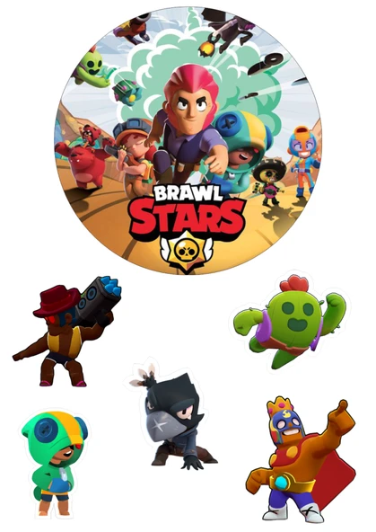 Yenilebilir Yuvarlak Pasta ve Figür Resim Baskısı Şekerli Kağıt Brawl Stars 05 ürün görseli 1