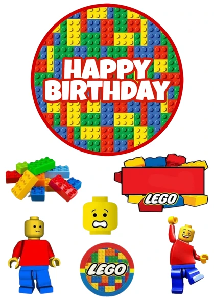 Yenilebilir Yuvarlak Pasta ve Figür Resim Baskısı Şekerli Kağıt Lego Temalı 37 ürün görseli 1