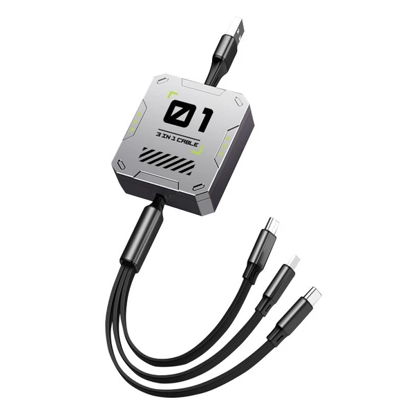 Zuidid - FC151 - 3 ü 1 Arada 100W 3A Hızlı Şarjlı 1.2 Metre Geri Çekilebilir Çoklu Şarj Kablosu ürün görseli 1
