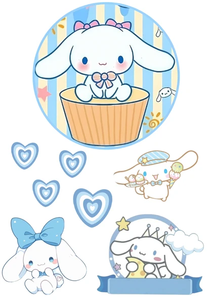 Yenilebilir Yuvarlak Pasta ve Figür Resim Baskısı Şekerli Kağıt Cinnamoroll Temalı 33 ürün görseli 1