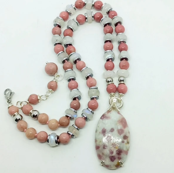 2434 Rubellite Rodonit Aytaşı el yapımı kolye ürün görseli 1