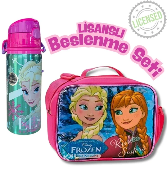 Frozen Lisanslı Beslenme Seti – Çelik Matara ve Beslenme Çantası | Elsa & Anna Desenli ürün görseli 1