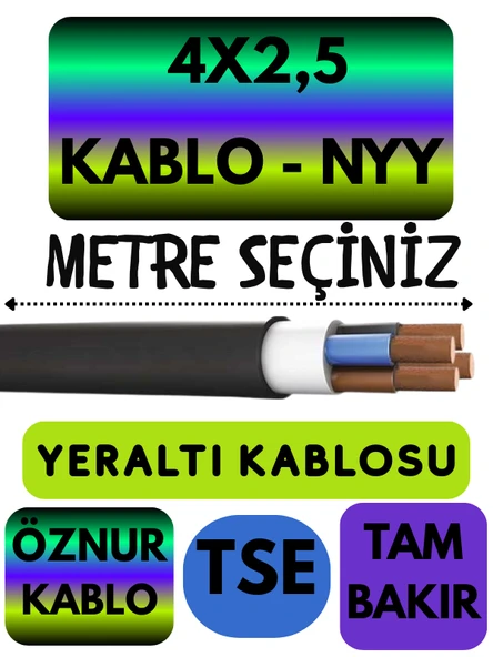 Öznur 4X2,5 NYY (Yeraltı Kablosu) Metre Seçenekli ürün görseli 1
