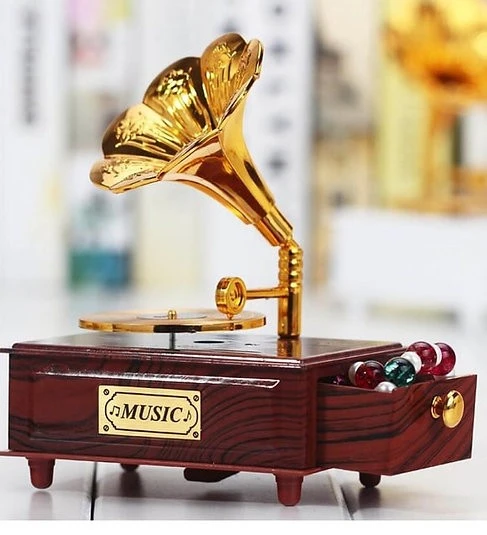 Nostaljik Gramafon Hareketli Müzik Kutusu Çekmeceli N-28AL5 ürün görseli 1