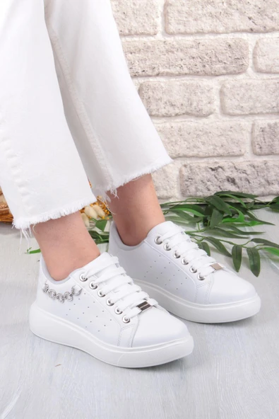 Fort 07335 Flet Zincir Aksesuar Bağcıklı Kalın Taban Sneaker Kadın Ayakkabı ürün görseli 1