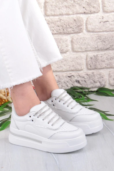 Fort 07319 Flet Taş Aksesuar Bağcıklı Kalın Taban Sneaker Kadın Ayakkabı ürün görseli 1