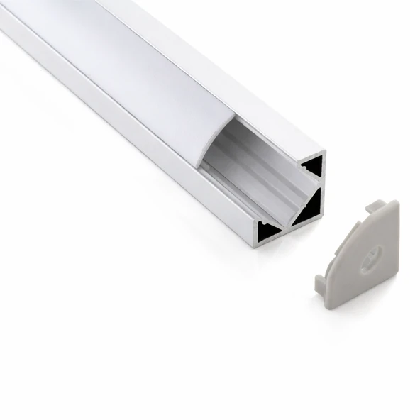 Köşe LED Profil Kanal Alüminyum 1mt. sıva üstü Eloksallı 18x18mm Opak Şeffaf Pleksi Kapaklı Yan Kapak Tutucu Şerit Aydınlatma 8987 ürün görseli 1