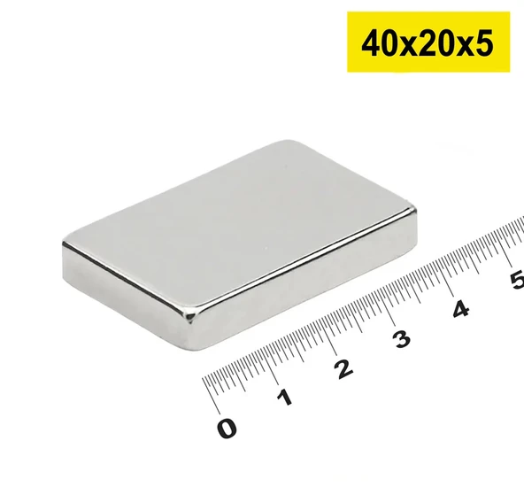 50 adet 40x20x5mm Neodyum Magnet Güçlü N35 Mıknatıs Köşeli Nikel Kaplama ürün görseli 1