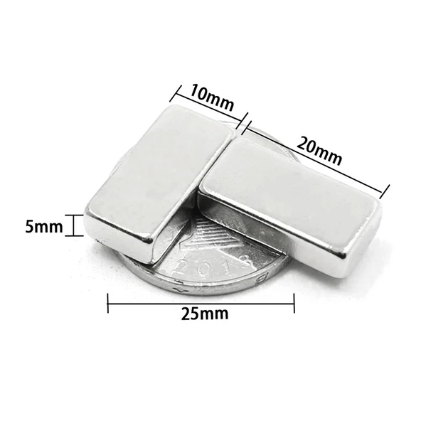 2 Adet 20x10x5 mm Neodyum Magnet N35 Güçlü Mıknatıs Köşeli ve Dayanıklı Nikel Kaplama ürün görseli 1
