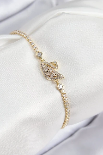 Pirinç Zirkon Taşlı Kuğu Model Gold Renk Kadın Bileklik Vice-5353 EB-53-vice/(1395) 2259 ürün görseli 1