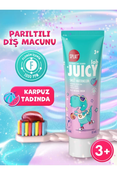 Splat Juicy Lab +3 Yaş Karpuzlu Çocuk Diş Macunu Renkli Simli Çürük Önleyici Doğal Macun ürün görseli 1