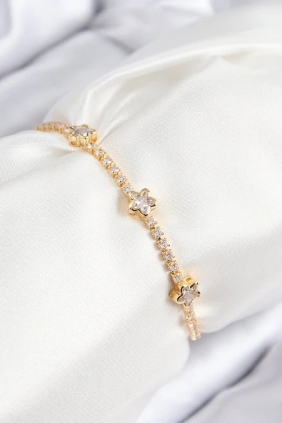 Pirinç Zirkon Taşlı Yıldız Model Gold Renk Asansörlü Kadın Bileklik Vice-5353 EB-53-vice/(1395) 2372 ürün görseli 1