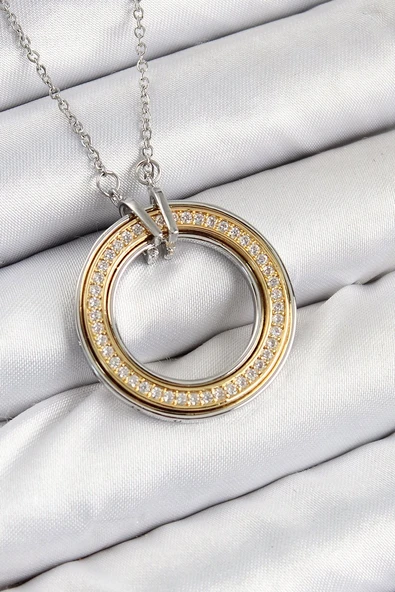 316L Çelik Zirkon Taşlı Dönen Daire Model Gold Ve Gümüş Renk Kadın Kolye Vice-5353 EB-53-vice/(1395) 2383 ürün görseli 1