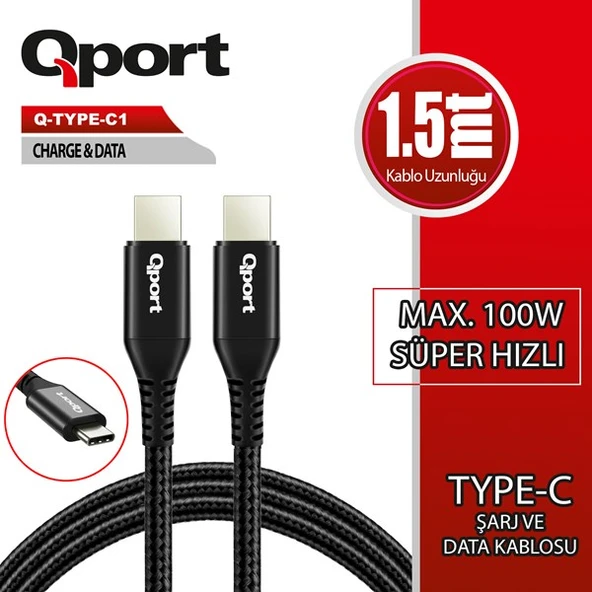 QPORT Q-TYPE-C1 1.5metre TYPE-C Görüntü Kablosu ürün görseli 1