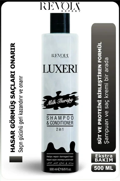 Revola Luxeri 2'si 1 Arada Şampuan ve Kondisyoner Yıpranmış Saçlar İçin Onarıcı 500 Ml Milk Therapy ürün görseli 1