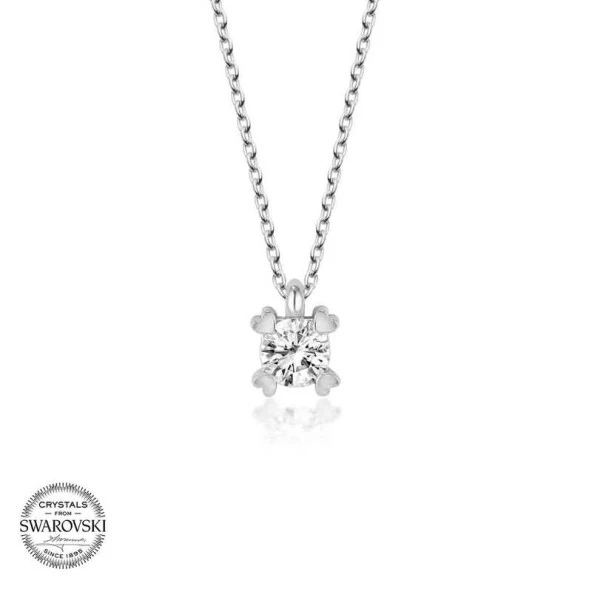 Swarovski Taşlı Gümüş Tektaş Bayan Kolye - Resim 2
